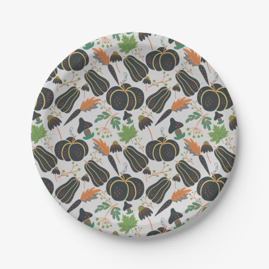 Pumpkin seamless pattern carrot black and white papieren bordje (Voorkant)