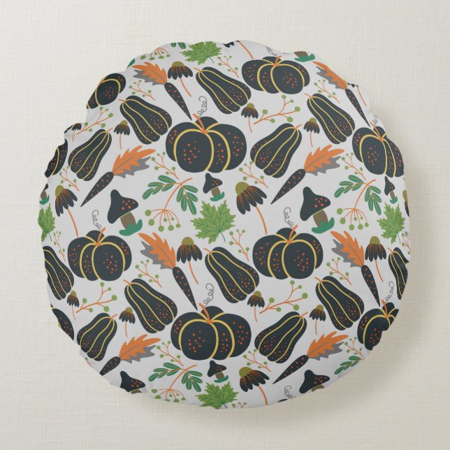Pumpkin seamless pattern carrot black and white rond kussen (Voorkant)