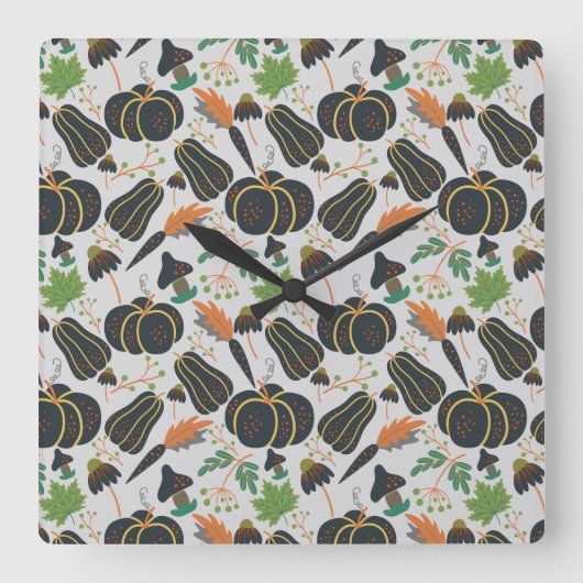 Pumpkin seamless pattern carrot black and white vierkante klok (Voorkant)