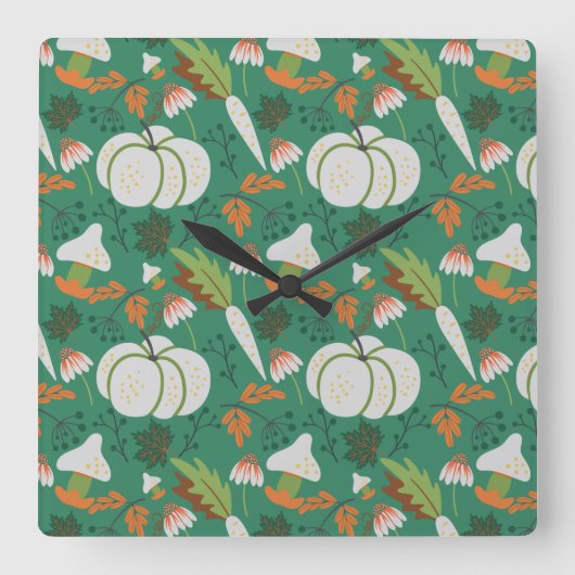 Pumpkin seamless pattern carrots and mushrooms vierkante klok (Voorkant)