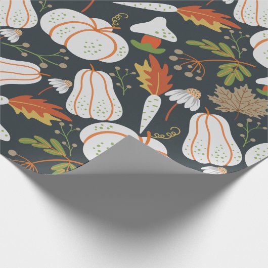 Pumpkin seamless pattern floral black and white cadeaupapier (Hoek)
