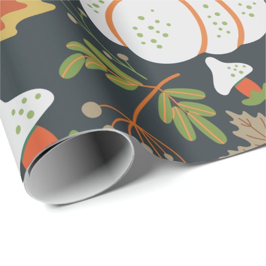 Pumpkin seamless pattern floral black and white cadeaupapier (Rol Hoek)