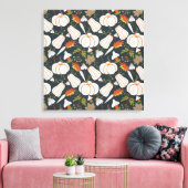 Pumpkin seamless pattern floral black and white canvas afdruk (Insitu (Woonkamer))
