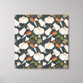 Pumpkin seamless pattern floral black and white canvas afdruk (Voorkant)