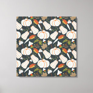 Pumpkin seamless pattern floral black and white canvas afdruk