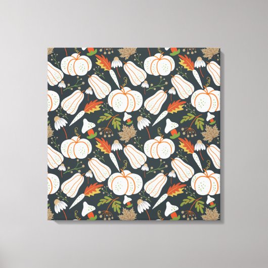 Pumpkin seamless pattern floral black and white canvas afdruk (Voorkant)