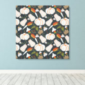 Pumpkin seamless pattern floral black and white canvas afdruk (Insitu (Houten vloer))