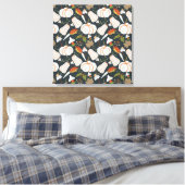 Pumpkin seamless pattern floral black and white canvas afdruk (Insitu (Slaapkamer))