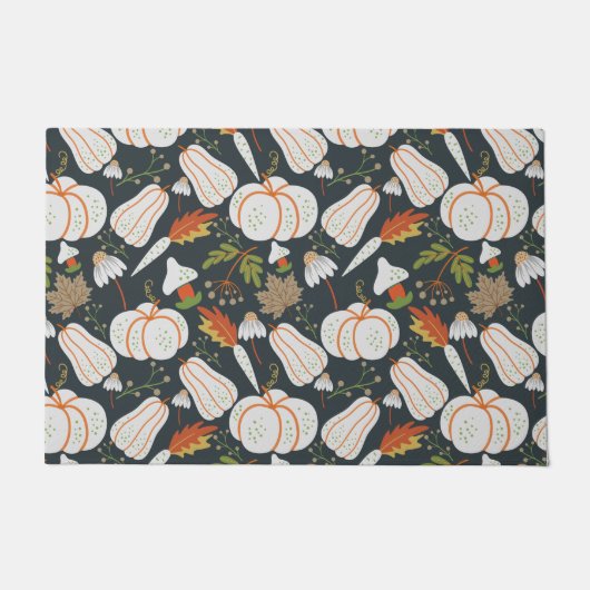 Pumpkin seamless pattern floral black and white deurmat (Voorkant)