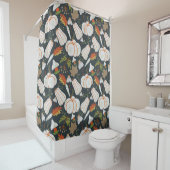 Pumpkin seamless pattern floral black and white douchegordijn (In situ)