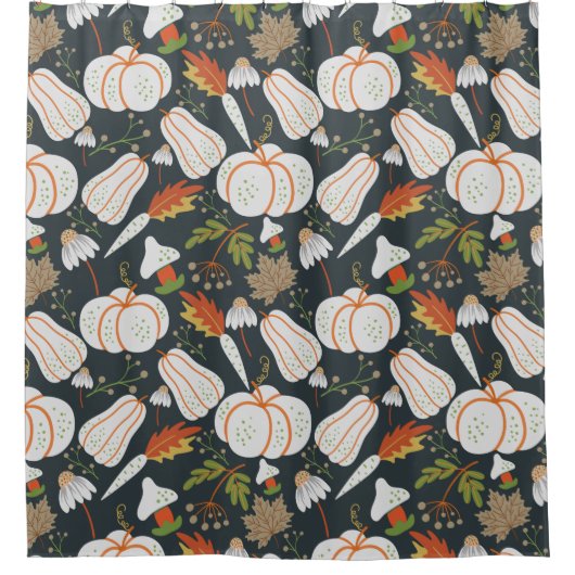 Pumpkin seamless pattern floral black and white douchegordijn (Voorkant)