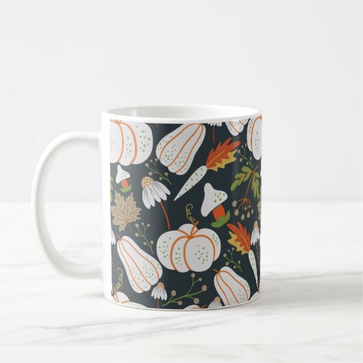 Pumpkin seamless pattern floral black and white koffiemok (Links)