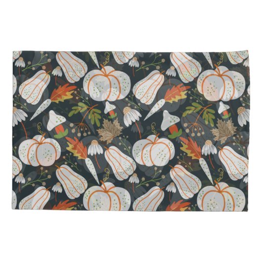 Pumpkin seamless pattern floral black and white kussensloop (Achterkant-Links)