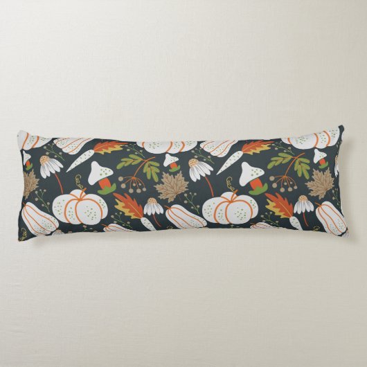 Pumpkin seamless pattern floral black and white lichaamskussen (Achterkant)