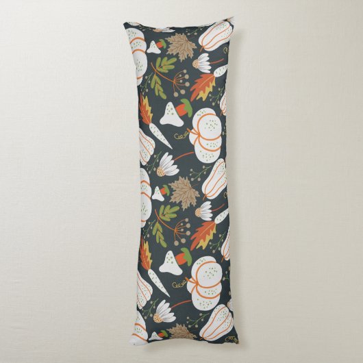 Pumpkin seamless pattern floral black and white lichaamskussen (Achterkant (Verticaal))