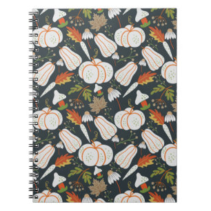Pumpkin seamless pattern floral black and white notitieboek