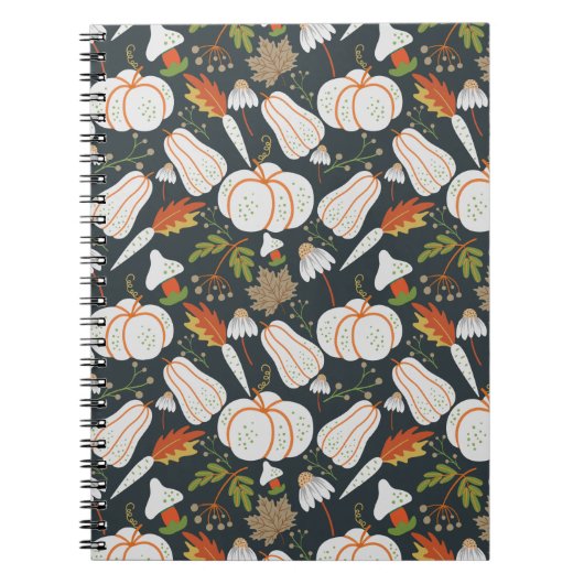 Pumpkin seamless pattern floral black and white notitieboek (Voorkant)