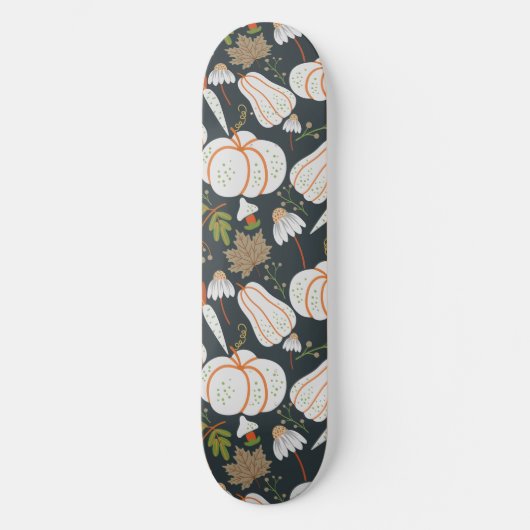 Pumpkin seamless pattern floral black and white persoonlijk skateboard (Voorkant)