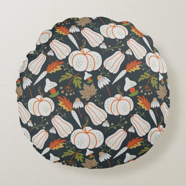 Pumpkin seamless pattern floral black and white rond kussen (Voorkant)