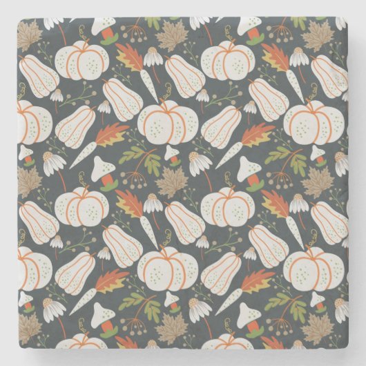 Pumpkin seamless pattern floral black and white stenen onderzetter (Voorkant)