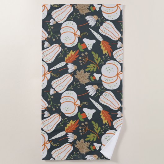 Pumpkin seamless pattern floral black and white strandlaken (Voorkant)