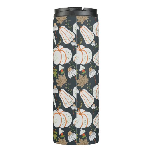 Pumpkin seamless pattern floral black and white thermosbeker (Achterkant)