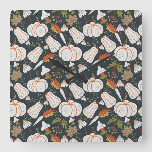 Pumpkin seamless pattern floral black and white vierkante klok (Voorkant)