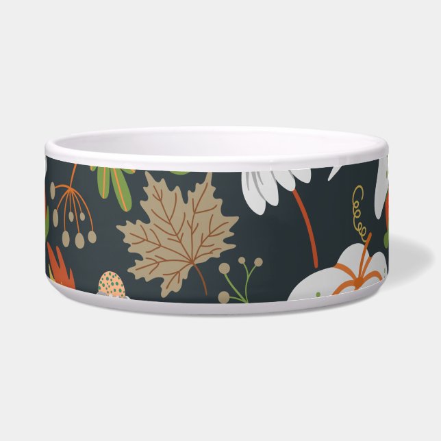 Pumpkin seamless pattern floral black and white voerbakje (Voorkant)
