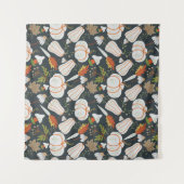 Pumpkin seamless pattern floral black and white wandkleed (Voorkant (horizontaal))