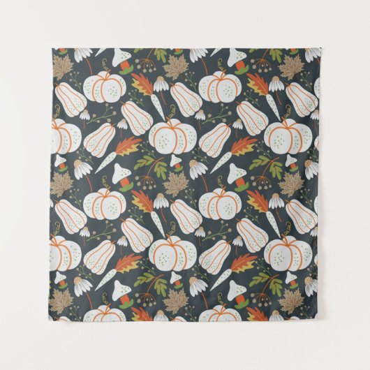 Pumpkin seamless pattern floral black and white wandkleed (Voorkant)