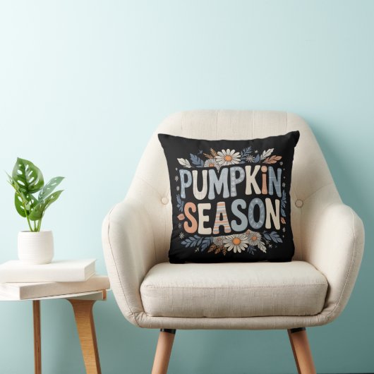 Pumpkin Season – Blue Floral Retro Coussin  Kussen (Stoel)