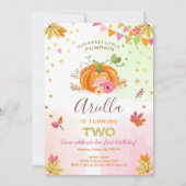 Pumpkin Second Birthday Invitation Autumn Herfst Kaart (Voorkant)
