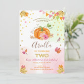 Pumpkin Second Birthday Invitation Autumn Herfst Kaart (Staand voorkant)