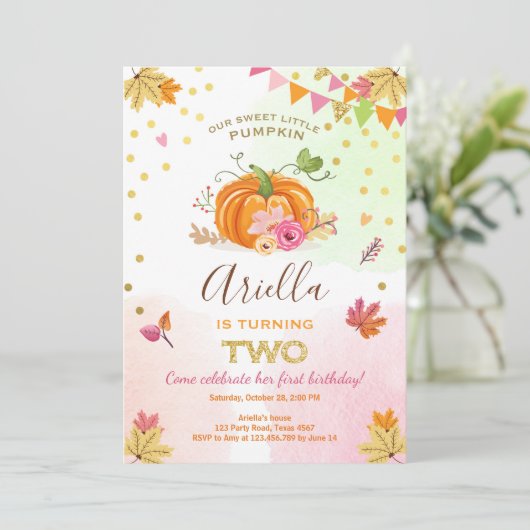 Pumpkin Second Birthday Invitation Autumn Herfst Kaart (Staand voorkant)