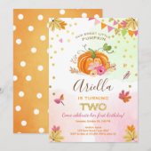 Pumpkin Second Birthday Invitation Autumn Herfst Kaart (Voorkant / Achterkant)