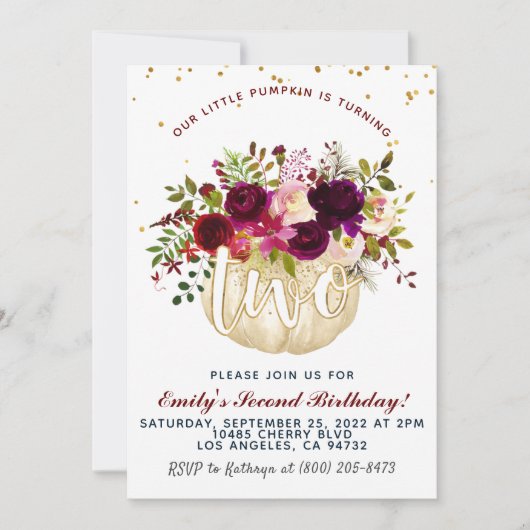 Pumpkin Second Birthday Invitation Kaart (Voorkant)