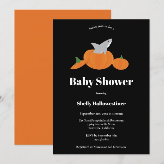 Pumpkin Shark Halloween Baby shower Kaart (Voorkant / Achterkant)