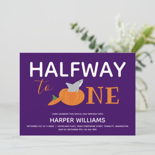 Pumpkin Shark Six Month Baby Half Birthday Kaart (Staand voorkant)