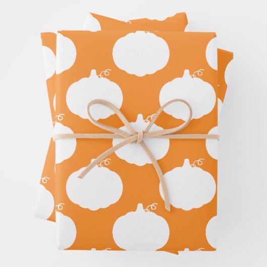 Pumpkin Silhouette Pattern Oranje White Inpakpapier Vel (In situ)