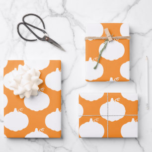 Pumpkin Silhouette Pattern Oranje White Inpakpapier Vel