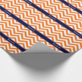 Pumpkin Sinaasappel Lg Chevron Navy Name Monogram Cadeaupapier (Hoek)