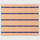 Pumpkin Sinaasappel Lg Chevron Navy Name Monogram Cadeaupapier (Vlak)