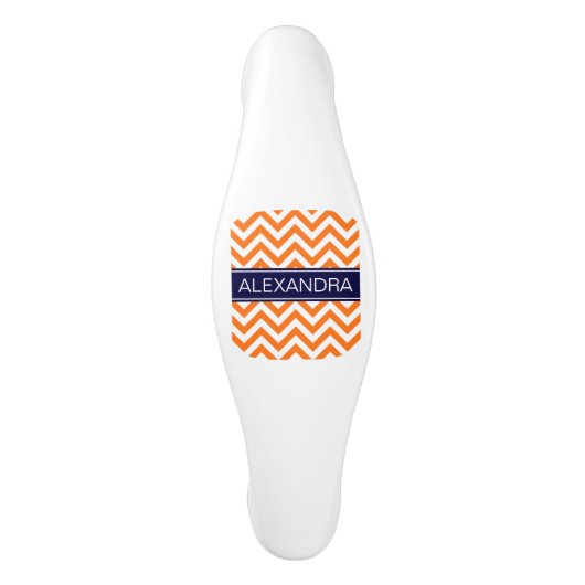 Pumpkin Sinaasappel Lg Chevron Navy Name Monogram Keramische Kastgreep (Voorkant)
