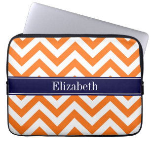 Pumpkin Sinaasappel Lg Chevron Navy Name Monogram Laptop Sleeve