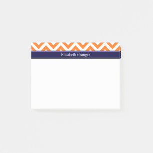 Pumpkin Sinaasappel Lg Chevron Navy Name Monogram Post-it® Notes