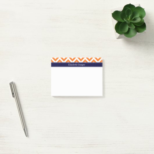 Pumpkin Sinaasappel Lg Chevron Navy Name Monogram Post-it® Notes (Kantoor)