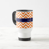 Pumpkin Sinaasappel Lg Chevron Navy Name Monogram Reisbeker (Voorkant links)