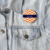 Pumpkin Sinaasappel Lg Chevron Navy Name Monogram Ronde Button 5,7 Cm (In situ)