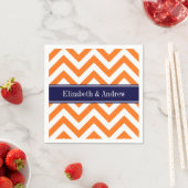 Pumpkin Sinaasappel Lg Chevron Navy Name Monogram Servetten (Insitu)
