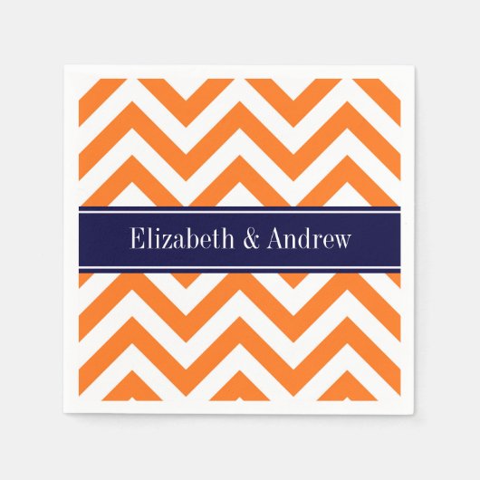 Pumpkin Sinaasappel Lg Chevron Navy Name Monogram Servetten (Voorkant)